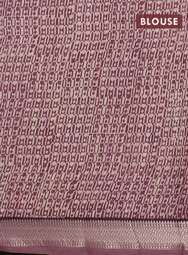 Semi chanderi saree beige and wine shade with allover floral prints and zari woven border