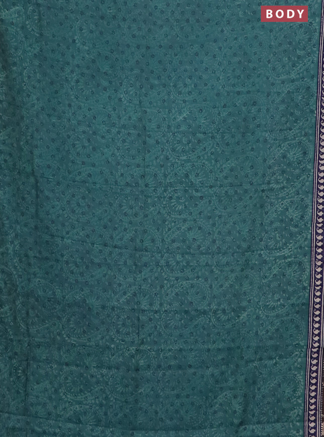 Semi chanderi saree pastel green shade and blue with allover prints and zari woven border