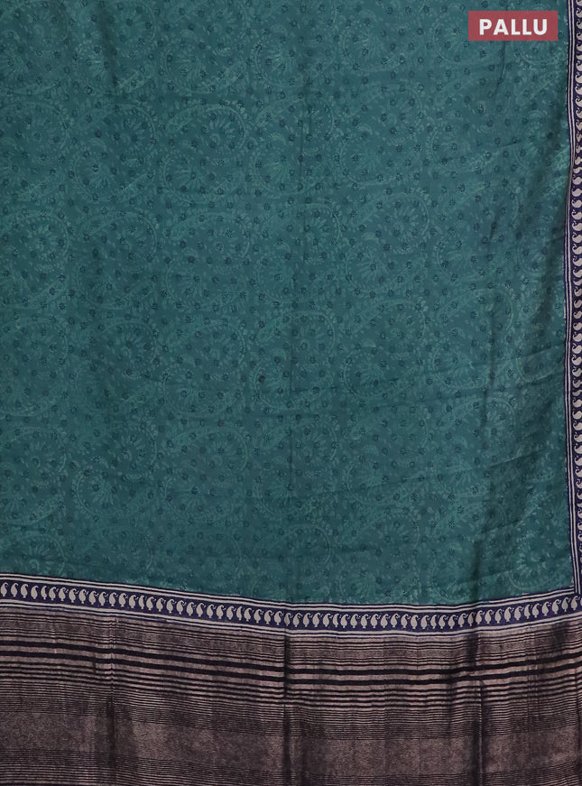Semi chanderi saree pastel green shade and blue with allover prints and zari woven border