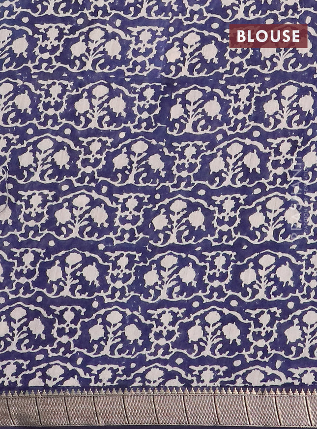 Semi chanderi saree pastel green shade and blue with allover prints and zari woven border