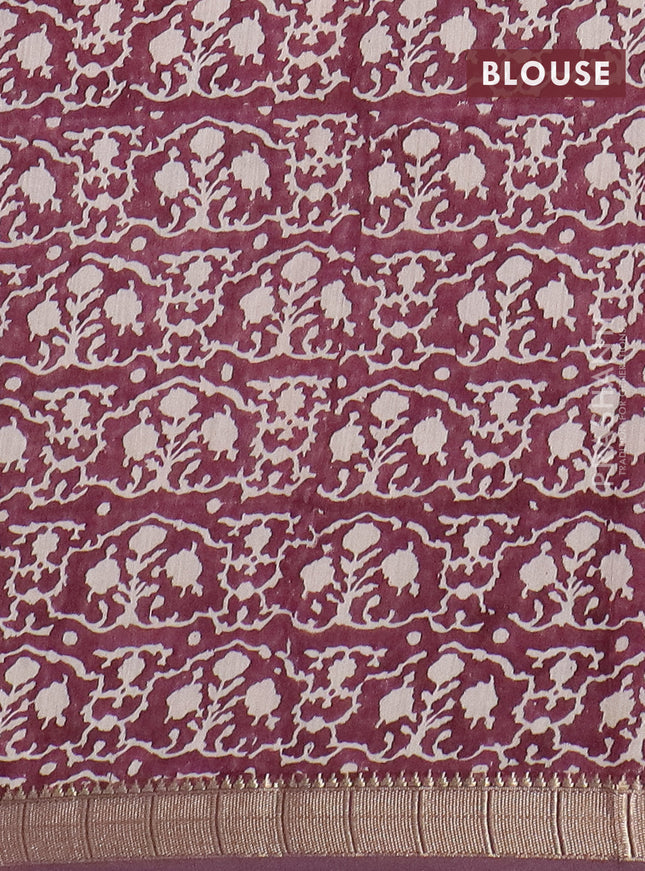 Semi chanderi saree pastel peach and wine shade with allover prints and zari woven border