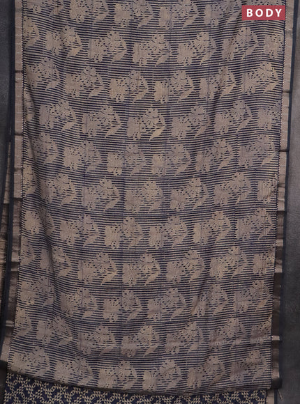 Semi chanderi saree beige and blue with allover floral prints and zari woven border