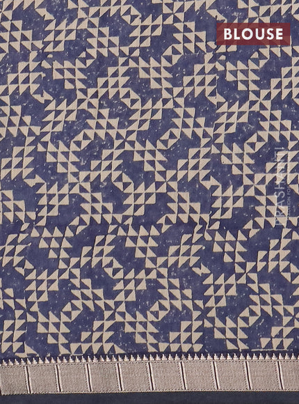 Semi chanderi saree beige and blue with allover floral prints and zari woven border