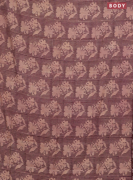 Semi chanderi saree beige and wine shade with allover floral prints and zari woven border