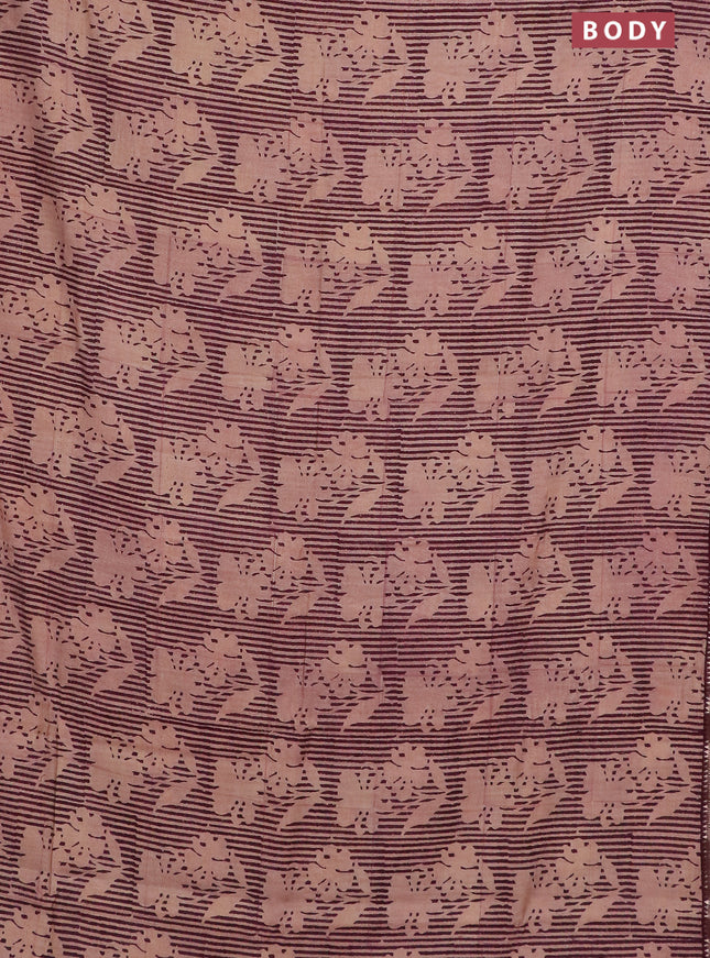 Semi chanderi saree beige and wine shade with allover floral prints and zari woven border