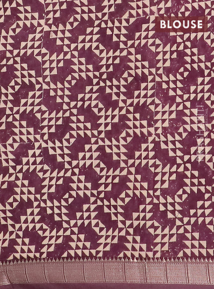 Semi chanderi saree beige and wine shade with allover floral prints and zari woven border