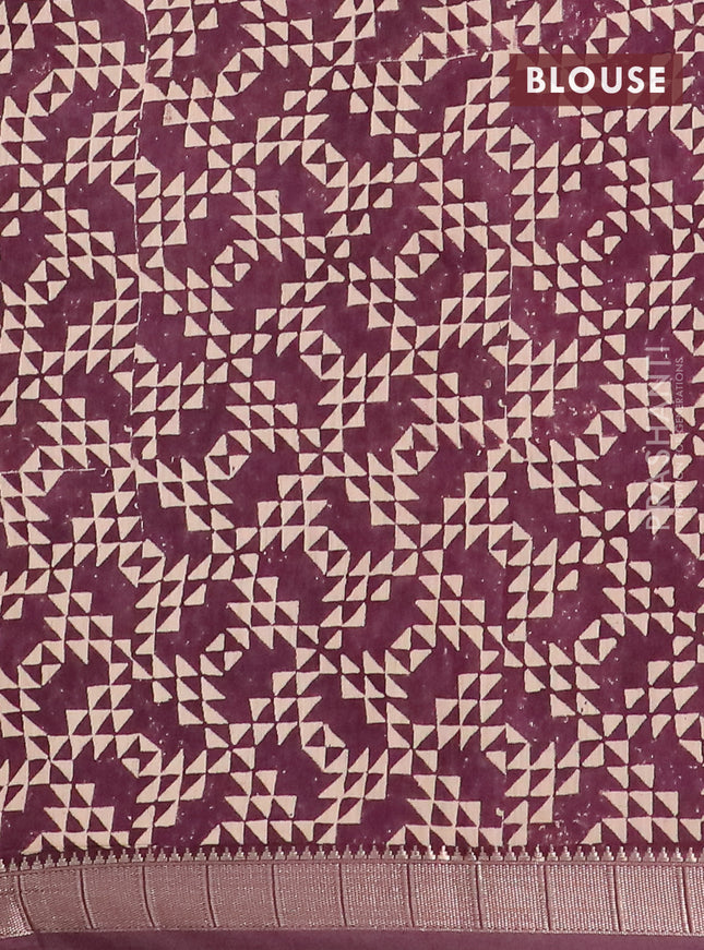 Semi chanderi saree beige and wine shade with allover floral prints and zari woven border