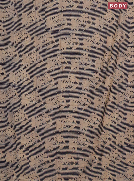 Semi chanderi saree sandal and dark blue with allover floral prints and zari woven border