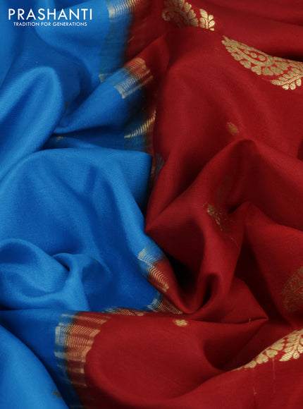 Pure mysore silk saree cs blue and red with zari woven buttas and zari woven border