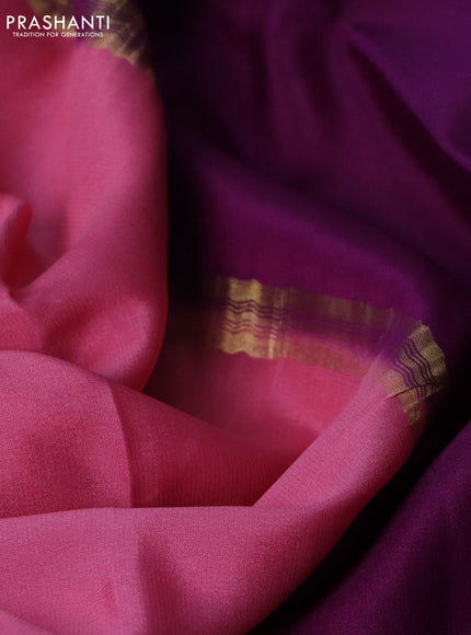 Pure mysore silk saree peach pink and purple cs blue with plain body and long rettapet zari woven border