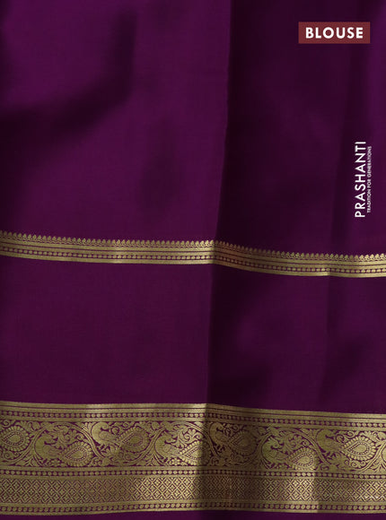 Pure mysore silk saree peach pink and purple cs blue with plain body and long rettapet zari woven border