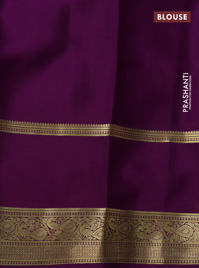 Pure mysore silk saree peach pink and purple cs blue with plain body and long rettapet zari woven border