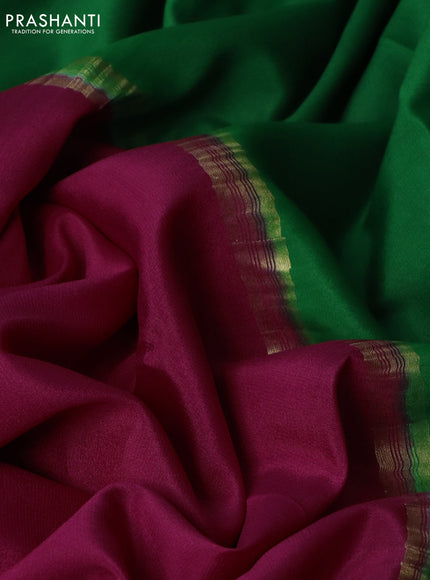 Pure mysore silk saree dark pink and green cs blue with plain body and long rettapet zari woven border