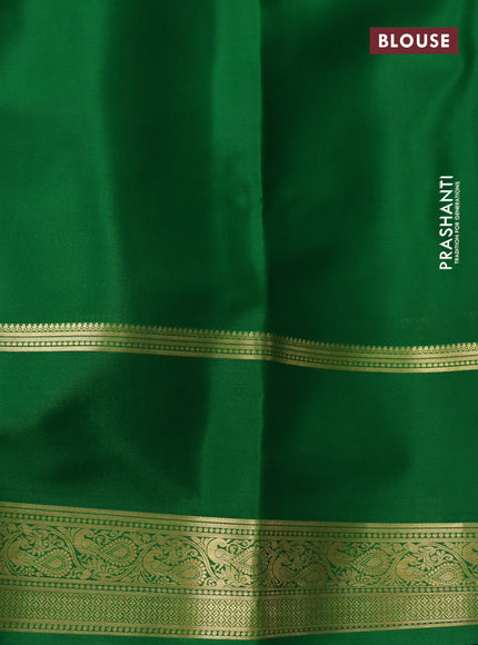 Pure mysore silk saree dark pink and green cs blue with plain body and long rettapet zari woven border