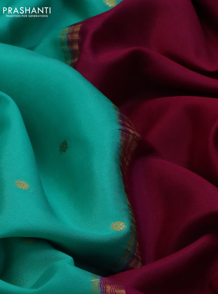 Pure mysore silk saree teal green shade and magenta pink blue with zari woven buttas and long rettapet zari woven border