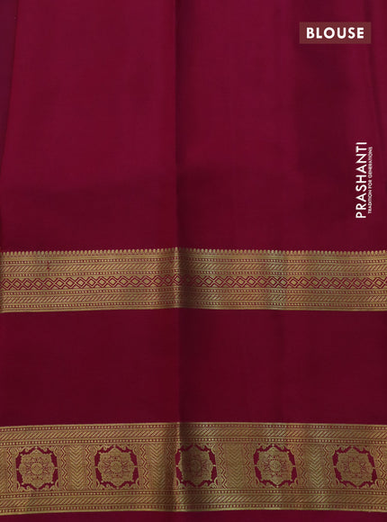 Pure mysore silk saree teal green shade and magenta pink blue with zari woven buttas and long rettapet zari woven border