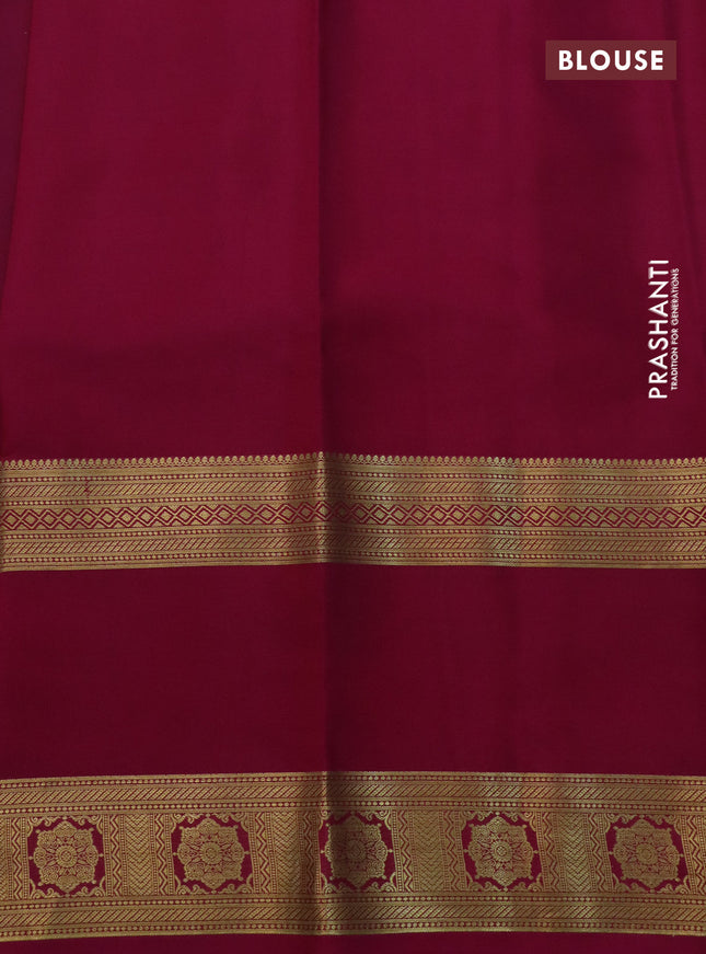 Pure mysore silk saree teal green shade and magenta pink blue with zari woven buttas and long rettapet zari woven border