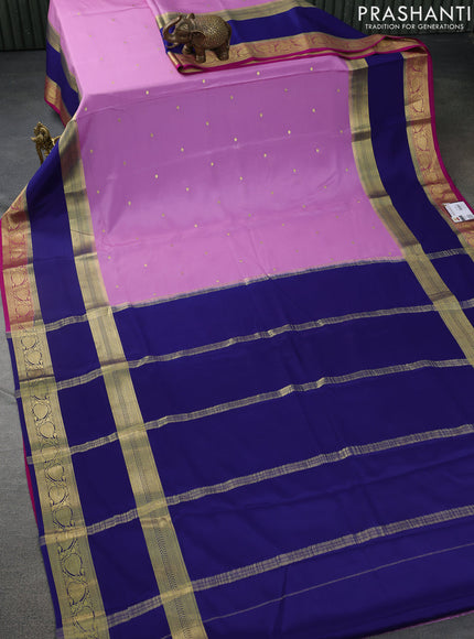 Pure mysore silk saree pastel lavender and blue pink with zari woven buttas and long rettapet zari woven border