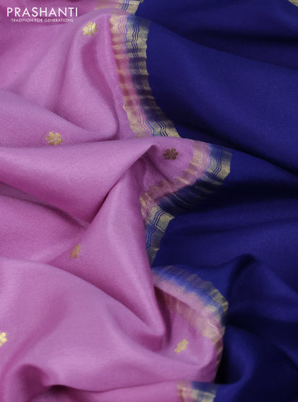 Pure mysore silk saree pastel lavender and blue pink with zari woven buttas and long rettapet zari woven border