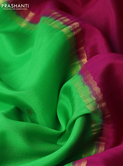 Pure mysore silk saree parrot green and pink blue with zari woven buttas and long rettapet zari woven border