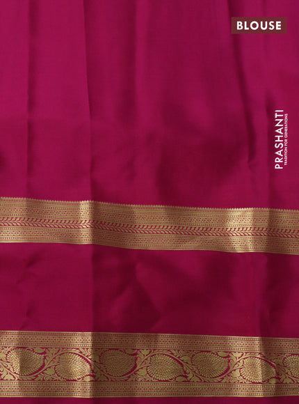Pure mysore silk saree parrot green and pink blue with zari woven buttas and long rettapet zari woven border