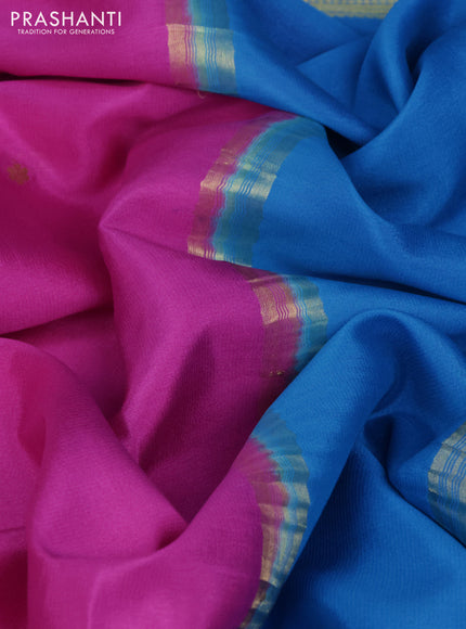 Pure mysore silk saree pink and blue cs blue with zari woven buttas and long rettapet zari woven border
