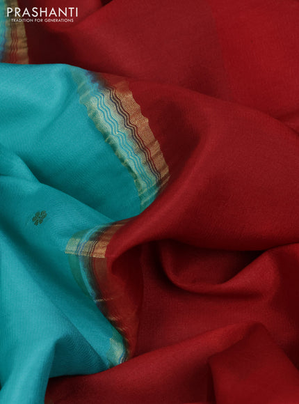 Pure mysore silk saree teal blue and red coffee brown with zari woven buttas and long rettapet zari woven border