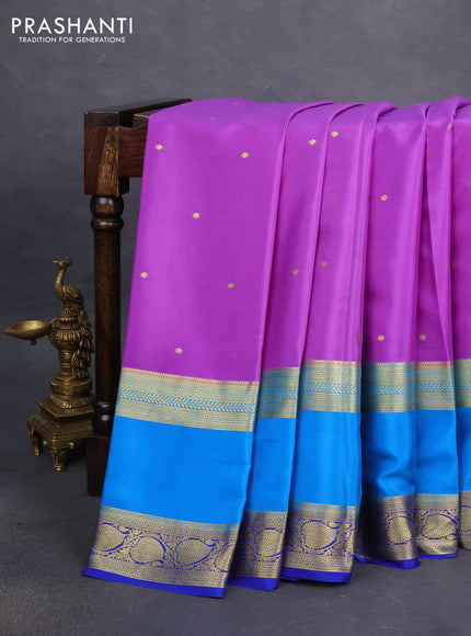 Pure mysore silk saree violet shade and blue cs blue with zari woven buttas and long zari woven border