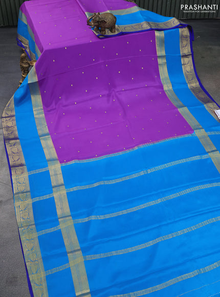 Pure mysore silk saree violet shade and blue cs blue with zari woven buttas and long zari woven border