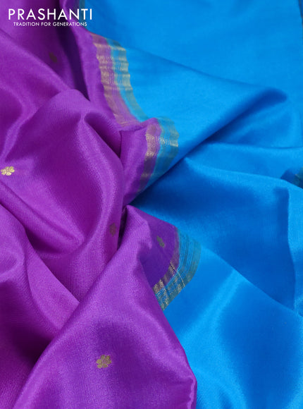 Pure mysore silk saree violet shade and blue cs blue with zari woven buttas and long zari woven border