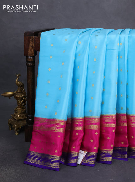 Pure mysore silk saree light blue and pink blue with zari woven buttas and long zari woven border
