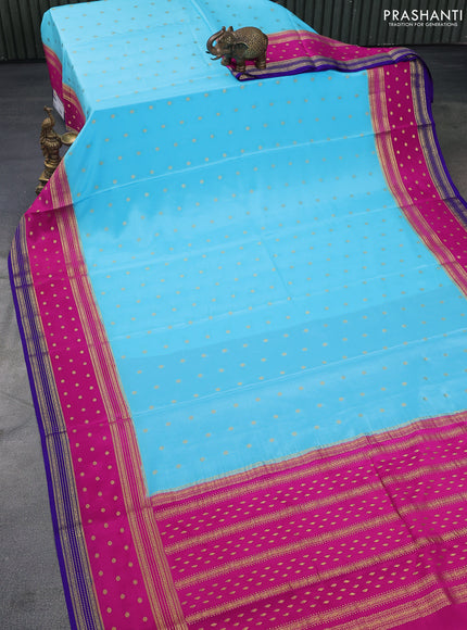 Pure mysore silk saree light blue and pink blue with zari woven buttas and long zari woven border
