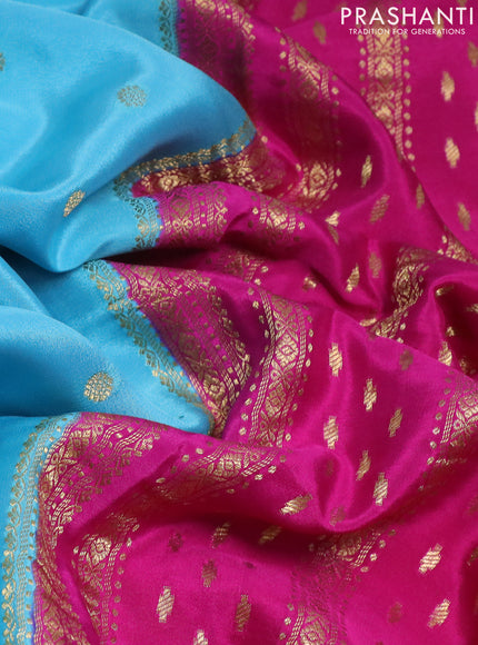 Pure mysore silk saree light blue and pink blue with zari woven buttas and long zari woven border