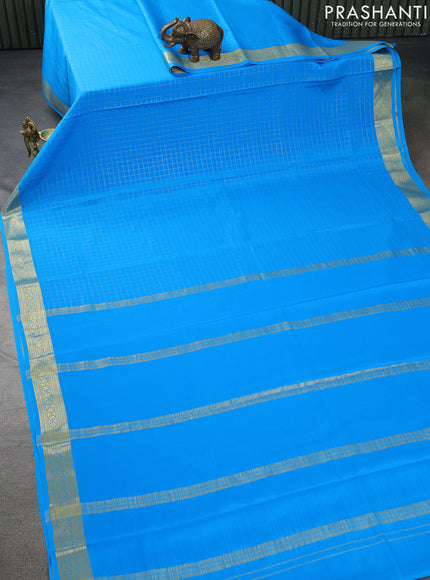 Pure mysore silk saree blue with allover zari checked pattern and zari woven border