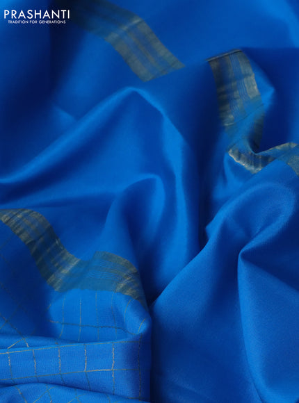 Pure mysore silk saree blue with allover zari checked pattern and zari woven border