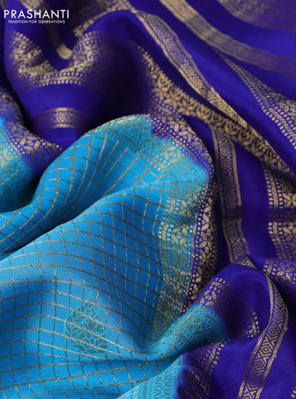 Pure mysore silk saree light blue and blue with allover zari checks & buttas and zari woven border