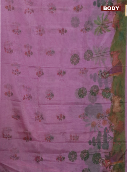 Semi organza saree lavender with floral butta prints and long printed border