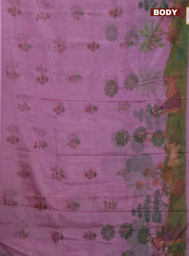 Semi organza saree lavender with floral butta prints and long printed border
