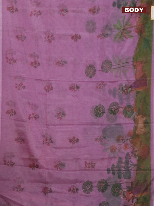 Semi organza saree lavender with floral butta prints and long printed border