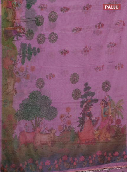 Semi organza saree lavender with floral butta prints and long printed border