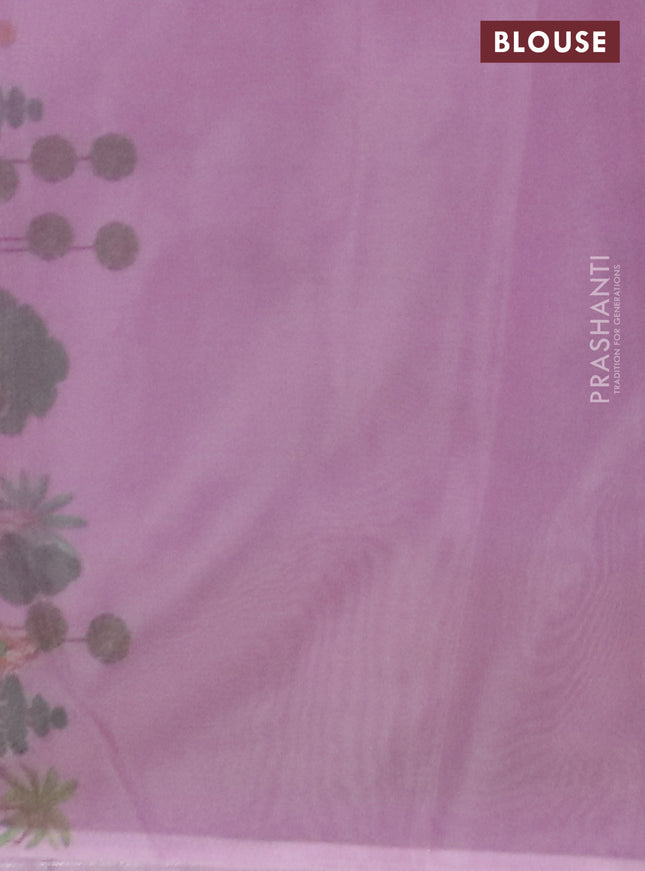 Semi organza saree lavender with floral butta prints and long printed border