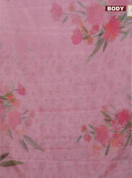 Semi organza saree peach pink with floral prints in borderless style
