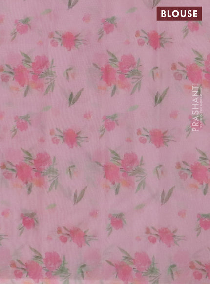 Semi organza saree peach pink with floral prints in borderless style