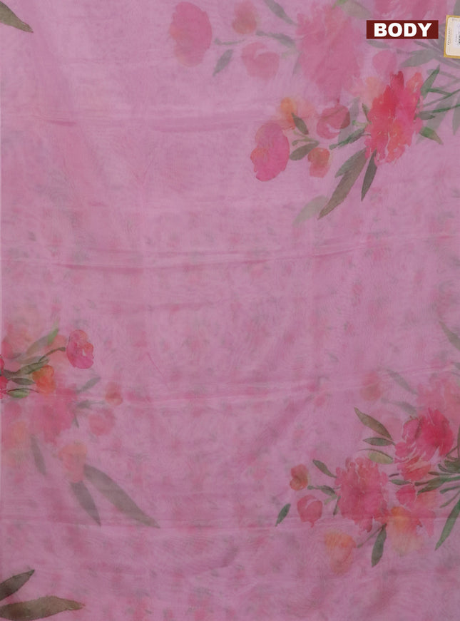 Semi organza saree light pink with floral prints in borderless style