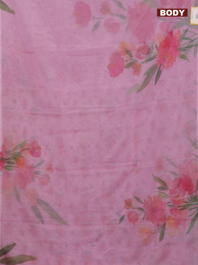 Semi organza saree light pink with floral prints in borderless style