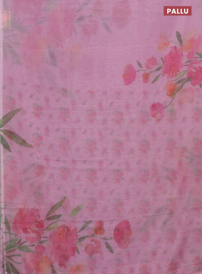 Semi organza saree light pink with floral prints in borderless style