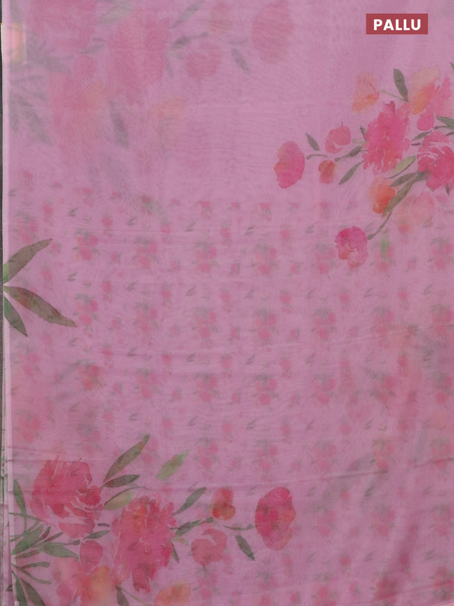 Semi organza saree light pink with floral prints in borderless style