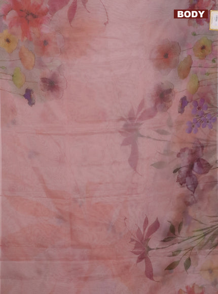 Semi organza saree pastel peach with floral prints in borderless style