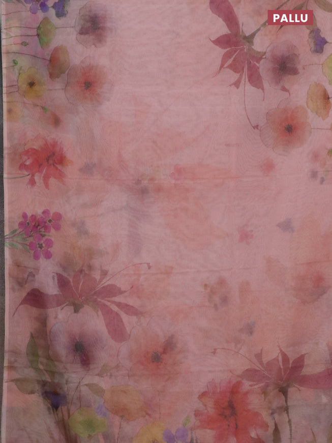 Semi organza saree pastel peach with floral prints in borderless style