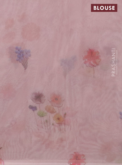 Semi organza saree pastel peach with floral prints in borderless style